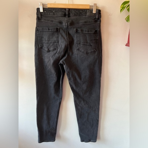 American Eagle Black Jeans with Smiley Face Design Mom Jean 6 - Picture 6 of 11